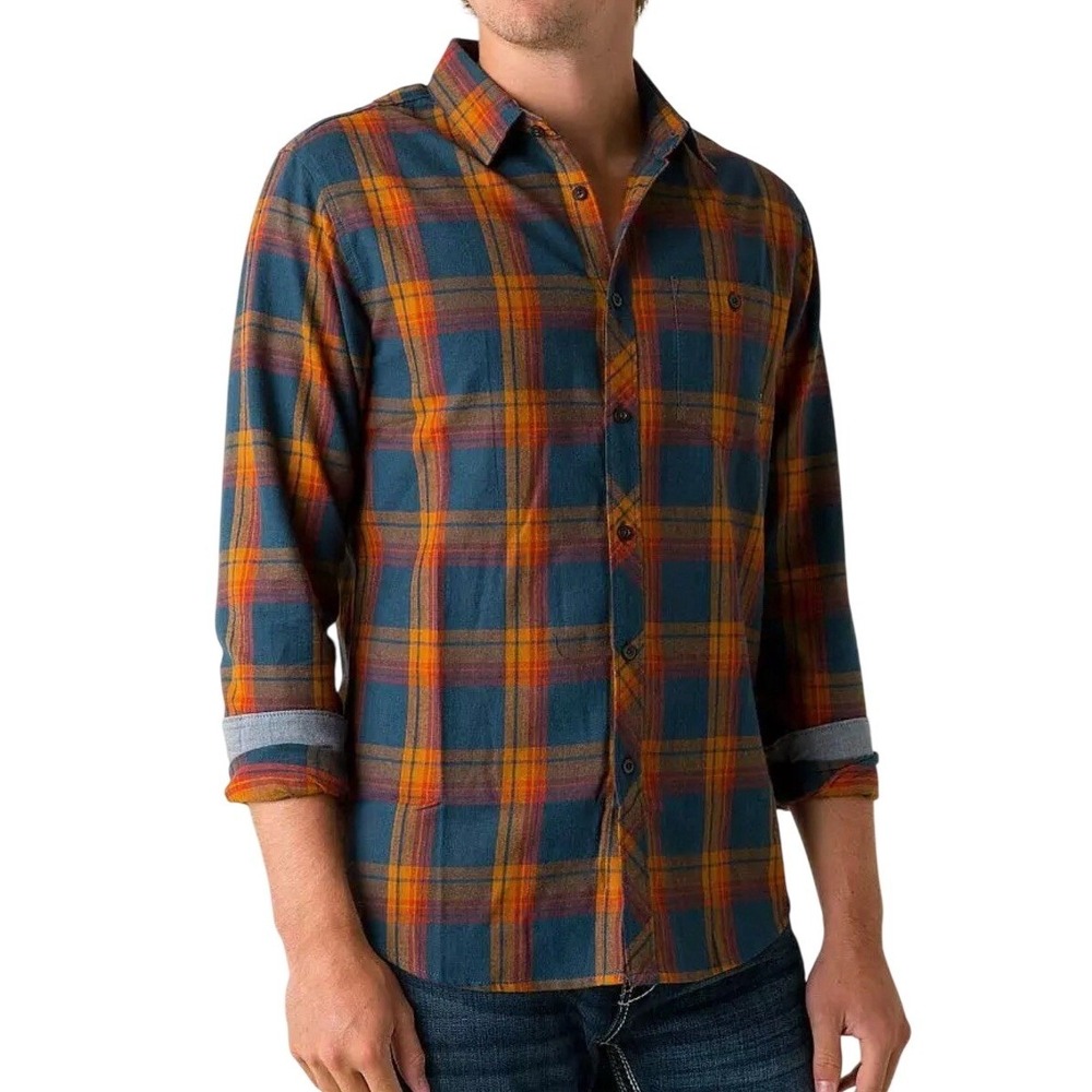 Billabong Mens Plaid Flannel Button Down Shirt Teal Orange Yellow‎ Cotton Small